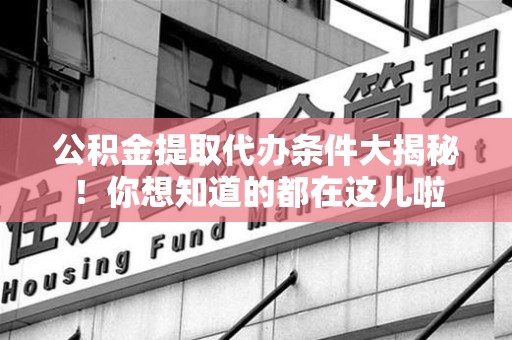 阜南公积金提取代办条件大揭秘！你想知道的都在这儿啦